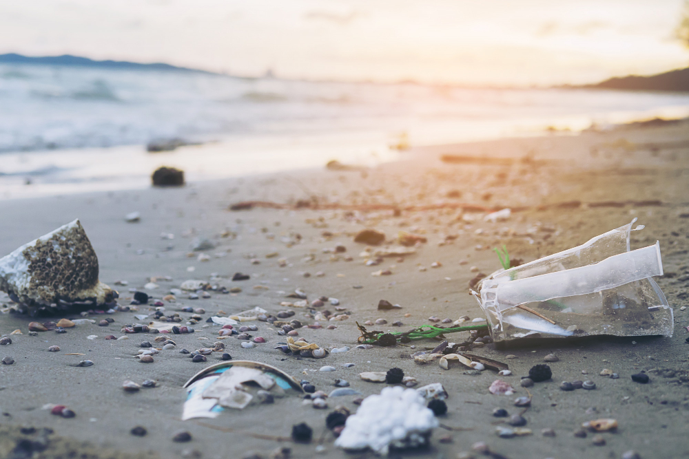 des déchets plastiques sur une plage